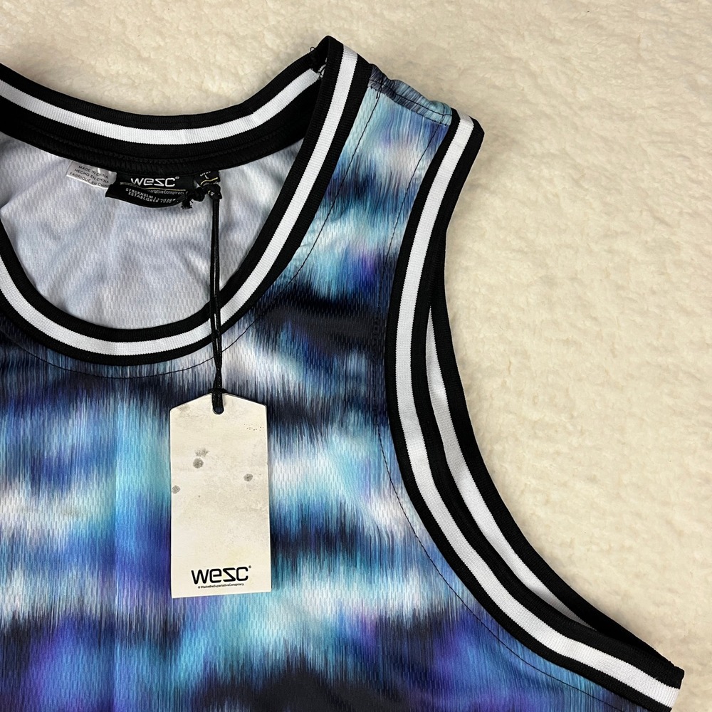 WESC Mens Large Graphic Tank‎ Top Blue Tie Dye Sleeveless Shirt